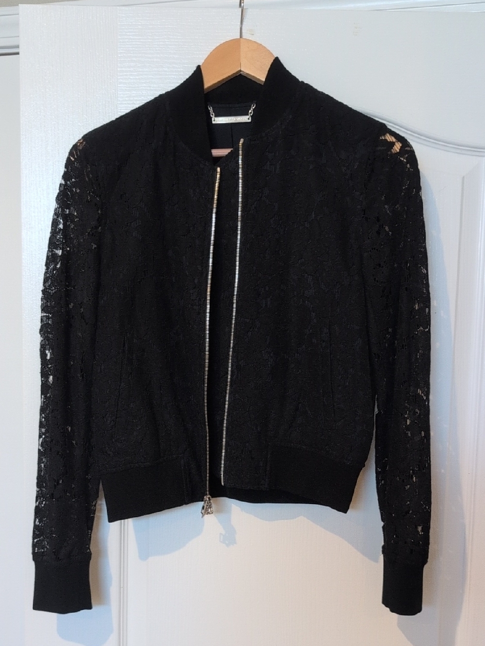 Diane Von Furstenberg Black Lace Bomber Jacket